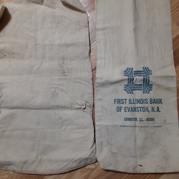 Two Vintage Bank Bags * Illinois * Indianapolis * Canvas Money Bags * Gift Bags - Picture 2 of 6